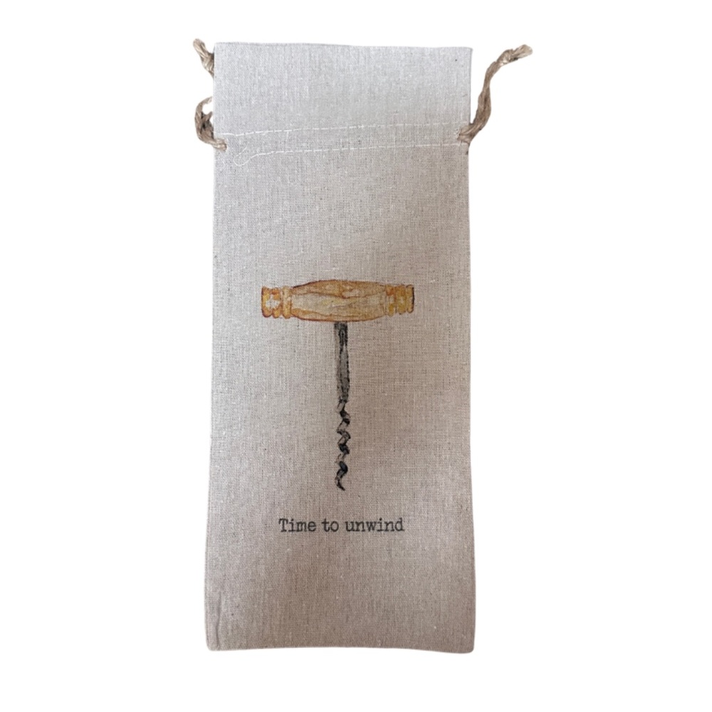 NEW French Graffiti Gray Twine Wine Gift Bag - Time to Unwind